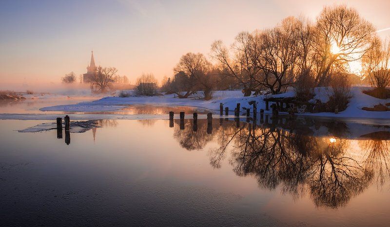 Март, 2017, утро, рассвет, сонце, церковь, река Мартовское солнце фото превью