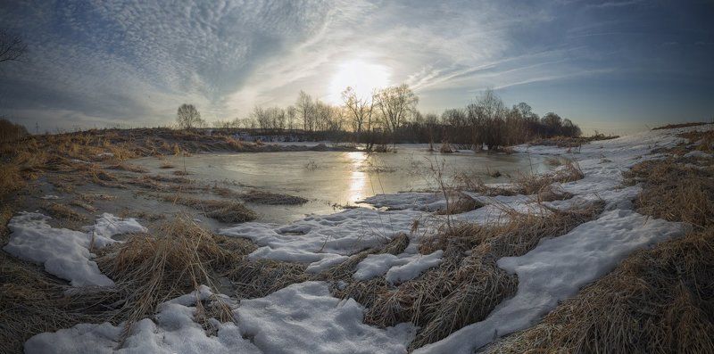 весна,утро,снег,небо,разлив,природа. Мартовское утро. фото превью