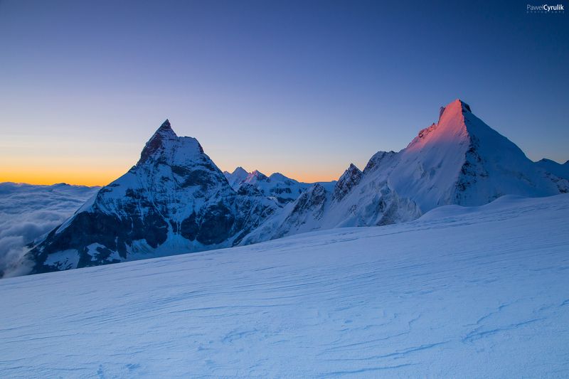 Alps, mountain, Sunset Matterhorn & Dent d\'Hérens фото превью