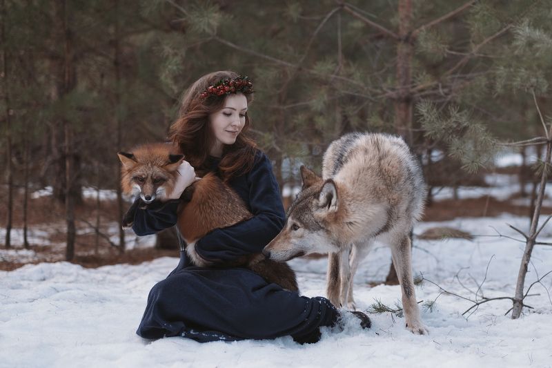 photo, wolf, fox, girl, * фото превью