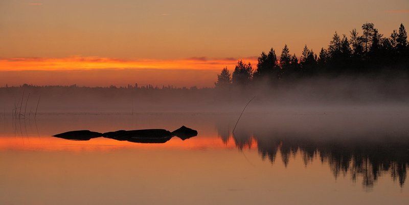 карелия, охта, рассвет, озеро, туман, пейзаж, 5d Юлеозеро, светает фото превью