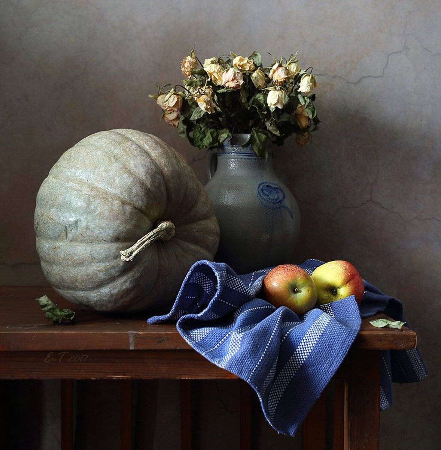 тыква, яблоки, кувшин, букет, цветы, розы сухие, натюрморт, Елена Татульян