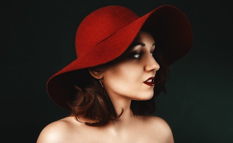 шляпа, контраст, портрет, студия, свет, цвета, яркий, женский портрет, женщина, в студии, постановка м фото превью