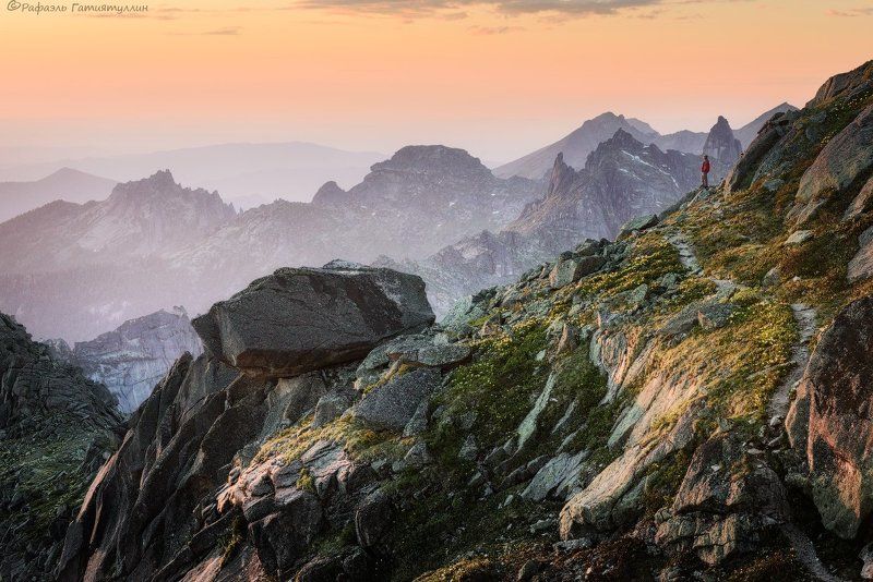 красноярский край, западные саяны, национальный парк  ергаки, горы, закат, лазурное, покой, природа. \