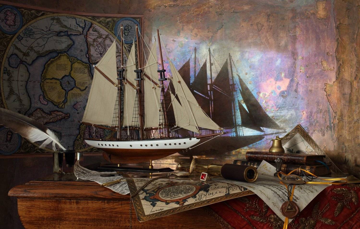 корабль, парусник, натюрморт, карта, Меркатор, полюс, история, Андрей Морозов