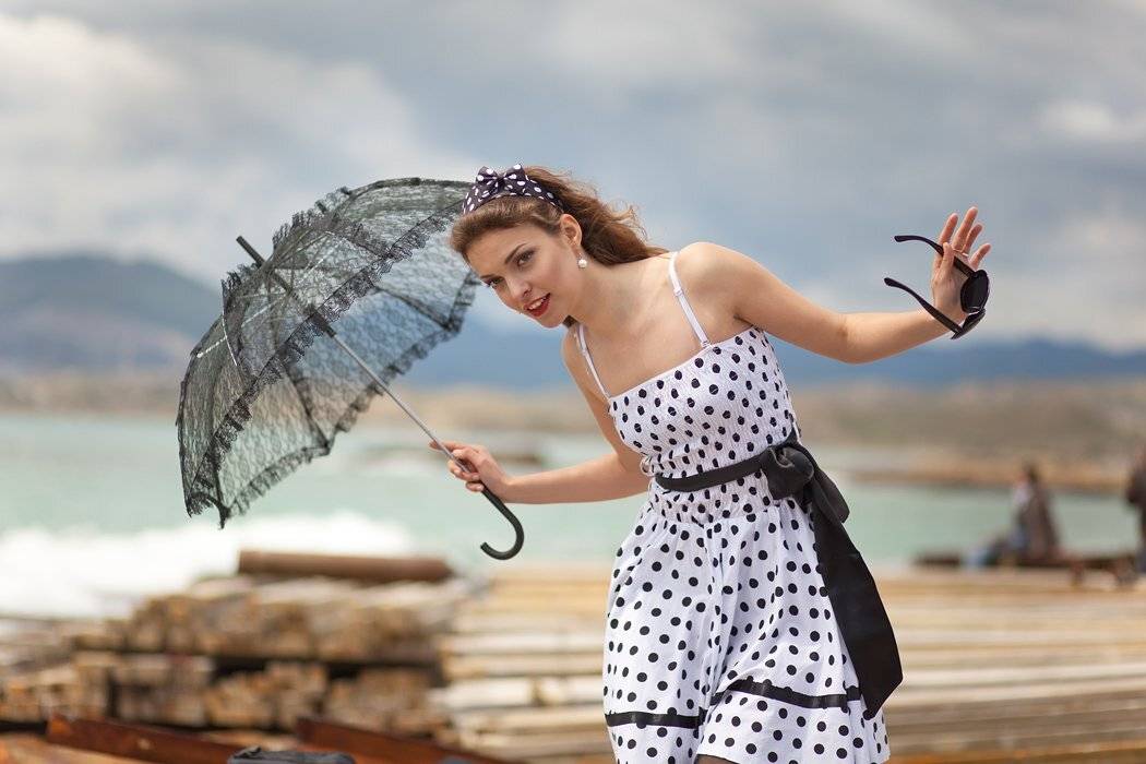 девушка, зонт, море, Александр