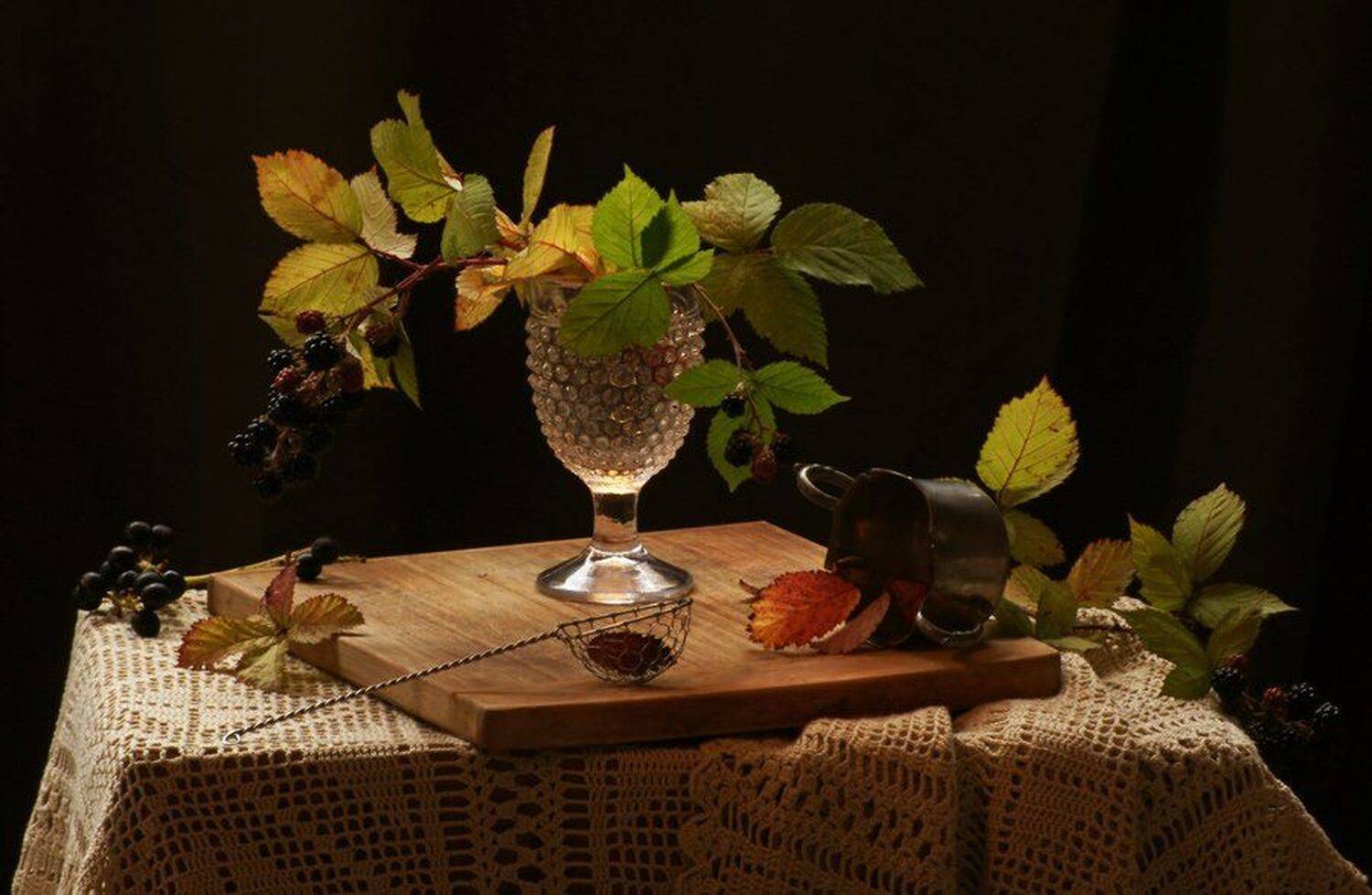 натюрморт, ягоды, листья, осень, ежевика, Margarita