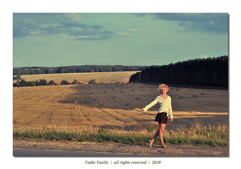 девушка, поле В поле Одуванчик. фото превью