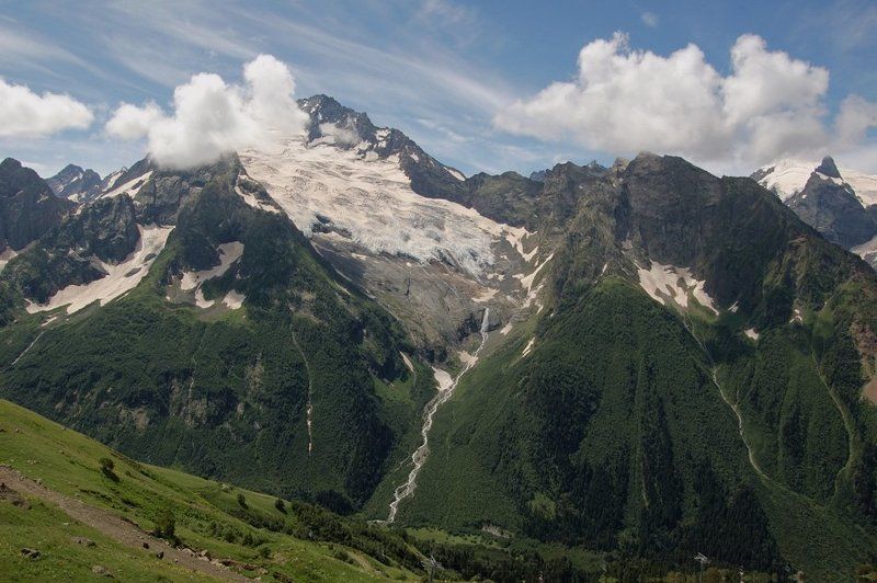 горы, пейзаж, кавказ, домбай, небо, ледники, облака, снег Домбай фото превью