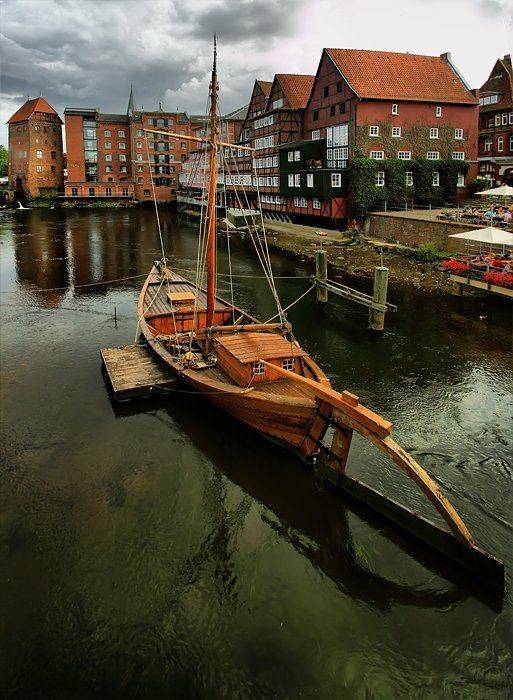 германия, город, люнебург, река, парусник, Игорь Дубровский