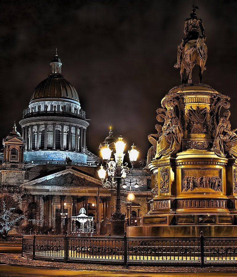 исаакиевский, , собор, , ночь, , питер, , фонарные, , столбы, , исаакиевская, , площадь, , памятник, , николаю, , i., Алексей Смирнов