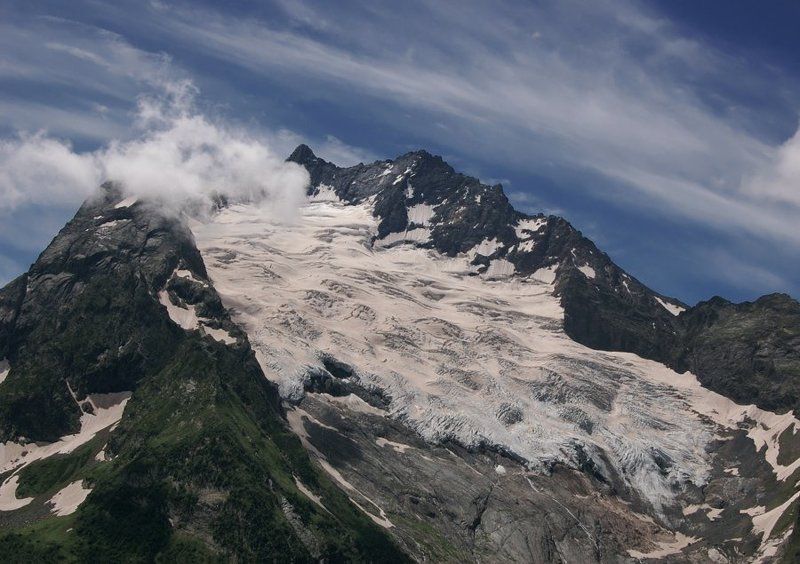 ледник, кавказ, горы, вершины,  домбай, небо, облака Джугутурлучат фото превью