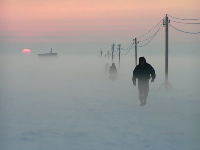 архангельск, зима, закат Переправа через Северную Двину фото превью
