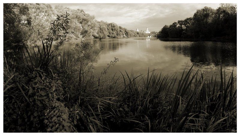 серпухов, нара, река Тихий вечер на Наре (ч-б вариант) фото превью