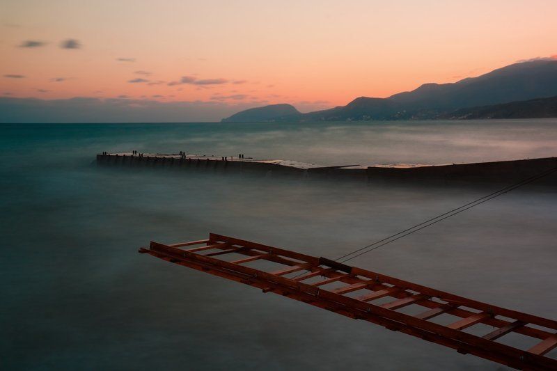 причал, море, выдержка  фото превью