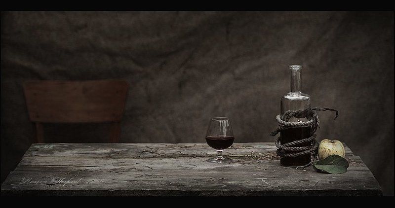 бутылка, вино, бокал, яблоко настроение... фото превью