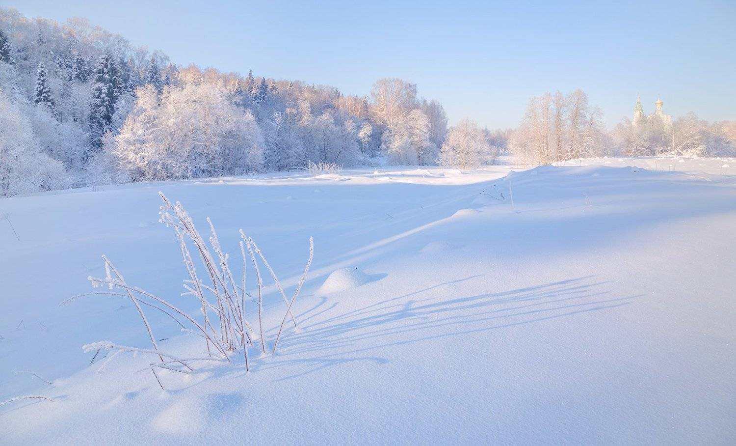зима, утро, солнце, тени, храм, снег, Виктор Климкин