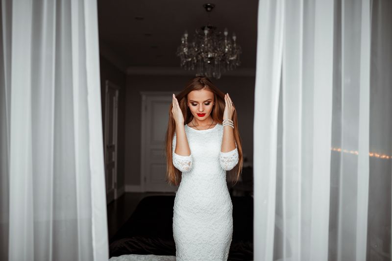 девушка, платье, портрет Белый фото превью
