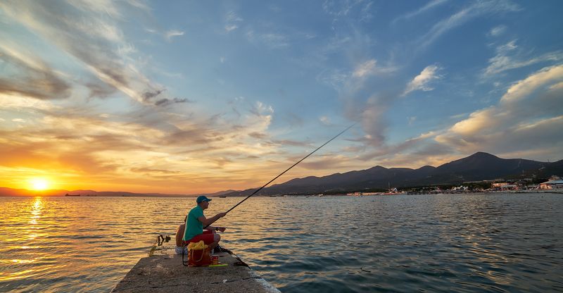 закат, лето, море, небо, облака, пейзаж, рыбалка Летняя рыбалка фото превью