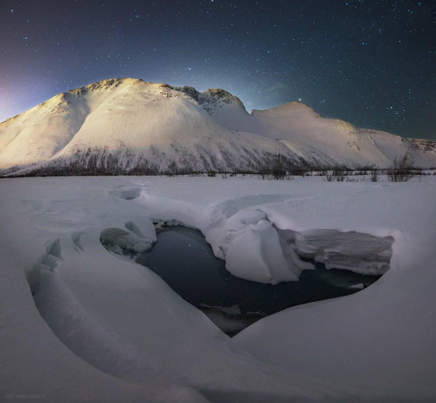 пейзаж,свет,сне,звезды,россия,горы,хибины,река,вода,сердце,панорама,звезды, Виталий Истомин