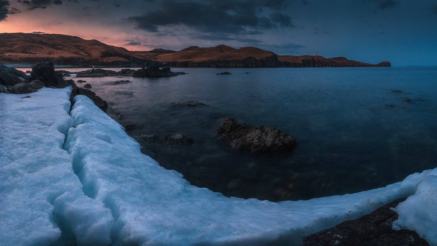 панорама, сумерки, весна, море, скалы, камни, Андрей Кровлин