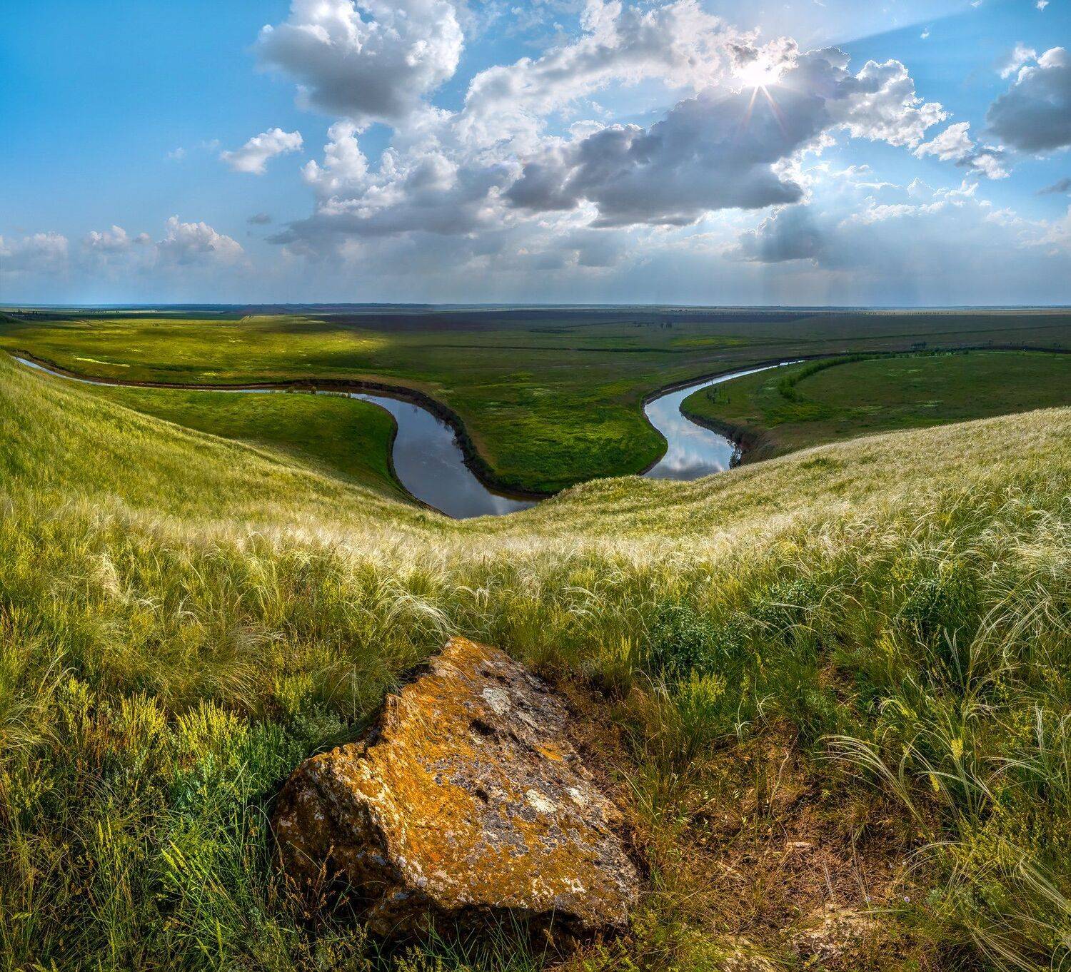 ставропольский край, весна, степь, ковыль, камень, река айгурка, солнце, облака,, Лашков Фёдор