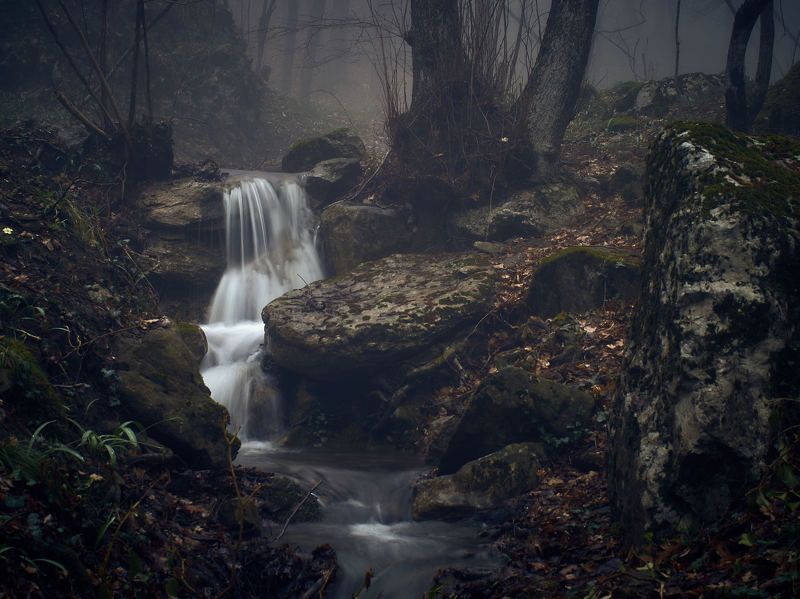 Крым, Ялта, Краснокаменка, Лес, Река, Ручей, Водопад, Каскад, Пейзаж, Поток, Вода, Туман, Горы, Камни, Ландшафт, Crimea, Russia, River, Water, Forest, Fog, Spring, Landscape, Cascade, Yalta, Krasnokamenka Крымский лес фото превью