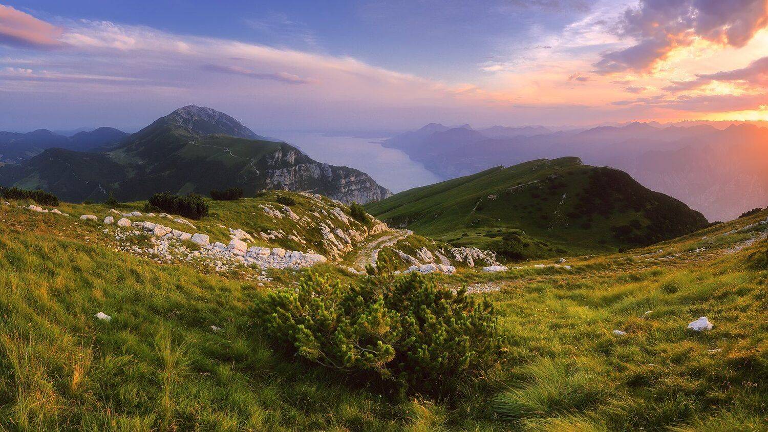 вечер, закат, гарда, италия, панорама, горы, лето, озеро, Евгений Матюшенков