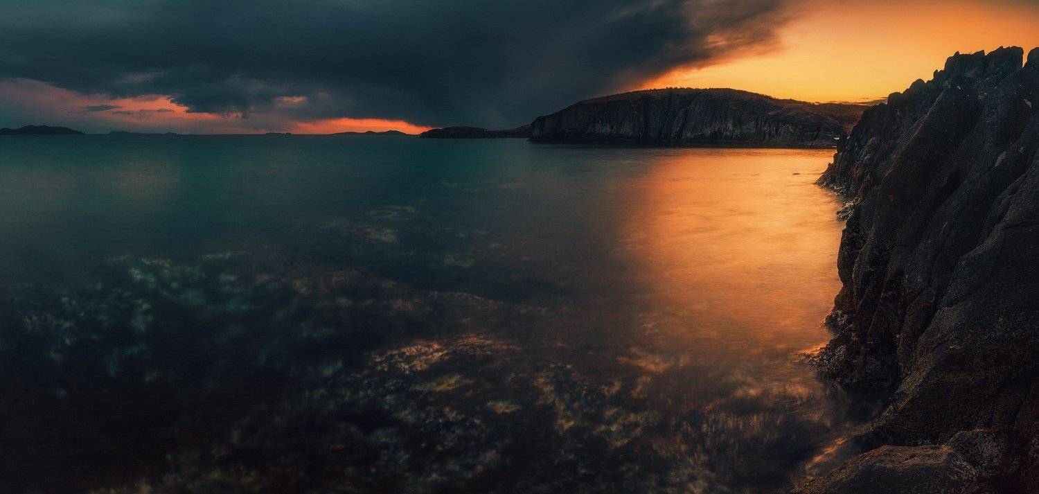 панорама, сумерки, весна, море, скалы, камни, Андрей Кровлин