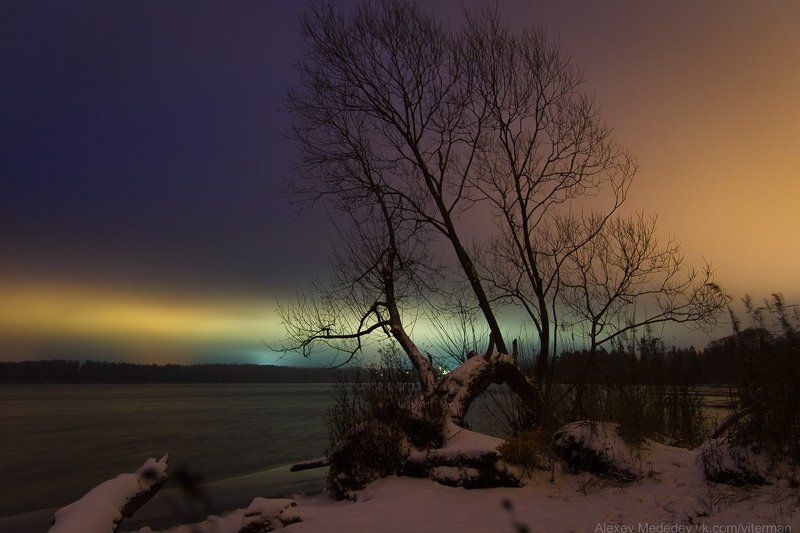 сенеж, озеро, осень, снег, лед, льдина, солнечногорск, Ночь на Сенеже фото превью