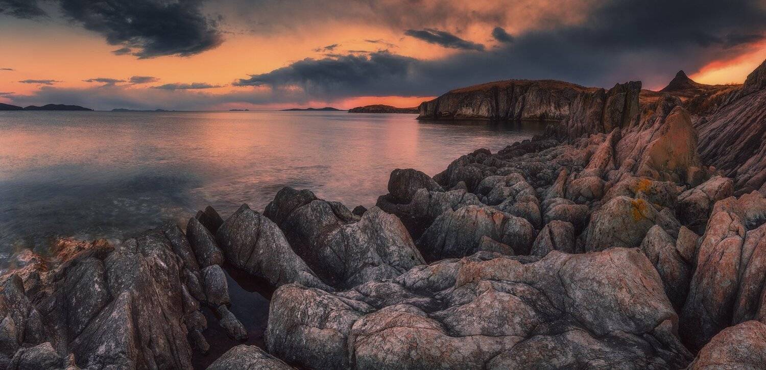 панорама, вечер, весна, море, скалы, Андрей Кровлин