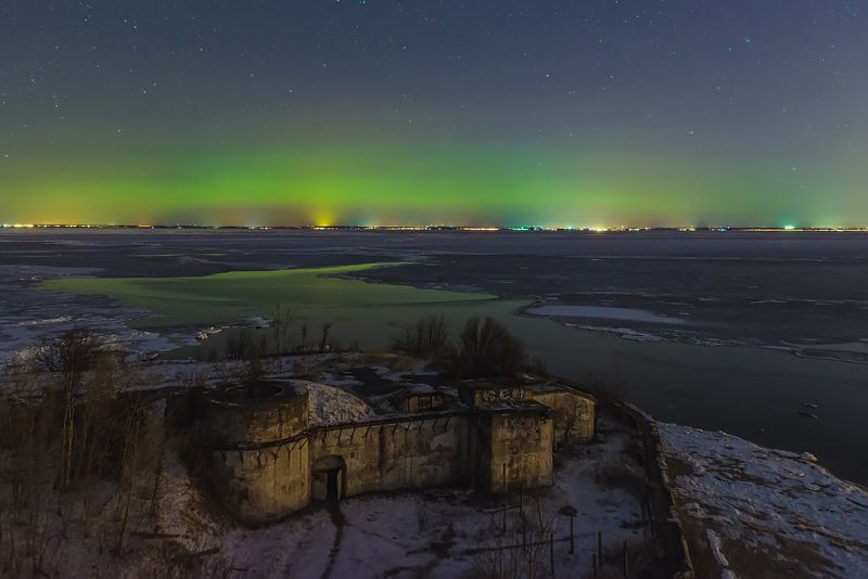 Северное сияние, Кронштадт, Котлин, Санкт-Петербург 29.03.2017, форт Риф, о. Котлин, г. Кронштадт. фото превью