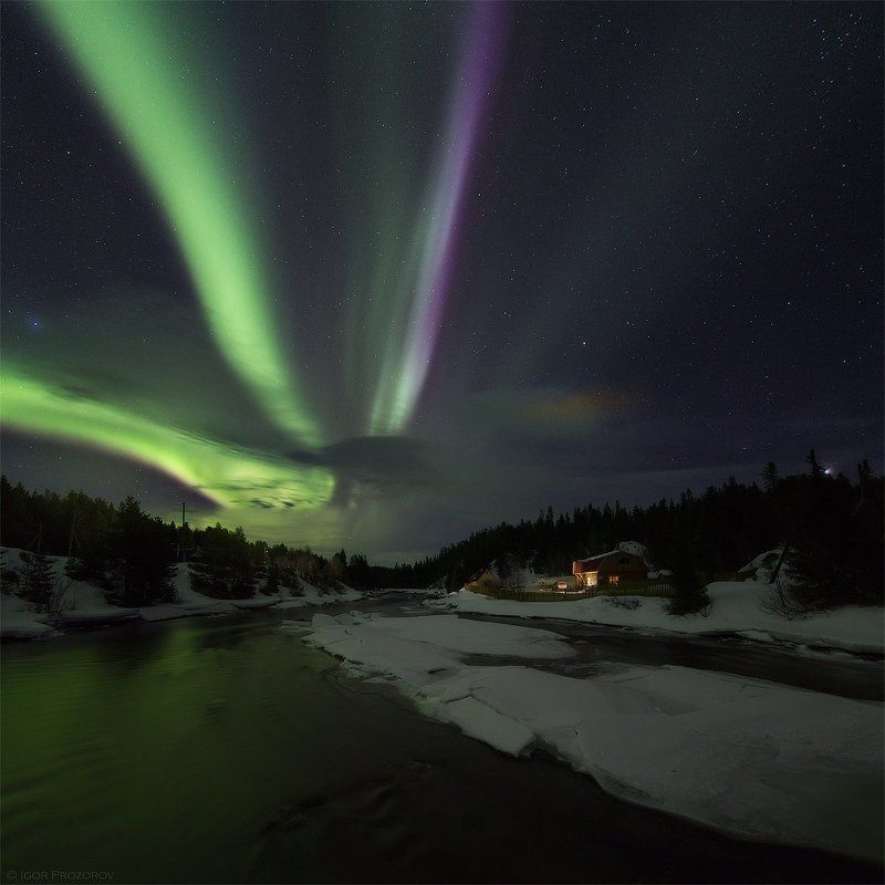 северное сияние, полярное сияние, ночная фотография, колвица Ночь на берегу Колвицы. фото превью