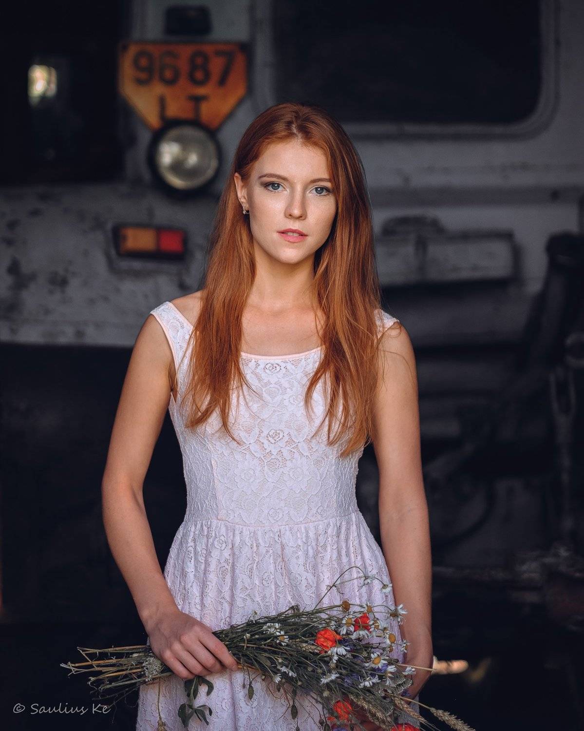 girl, female, pretty, portrait, redhead, flowers, Saulius Ke