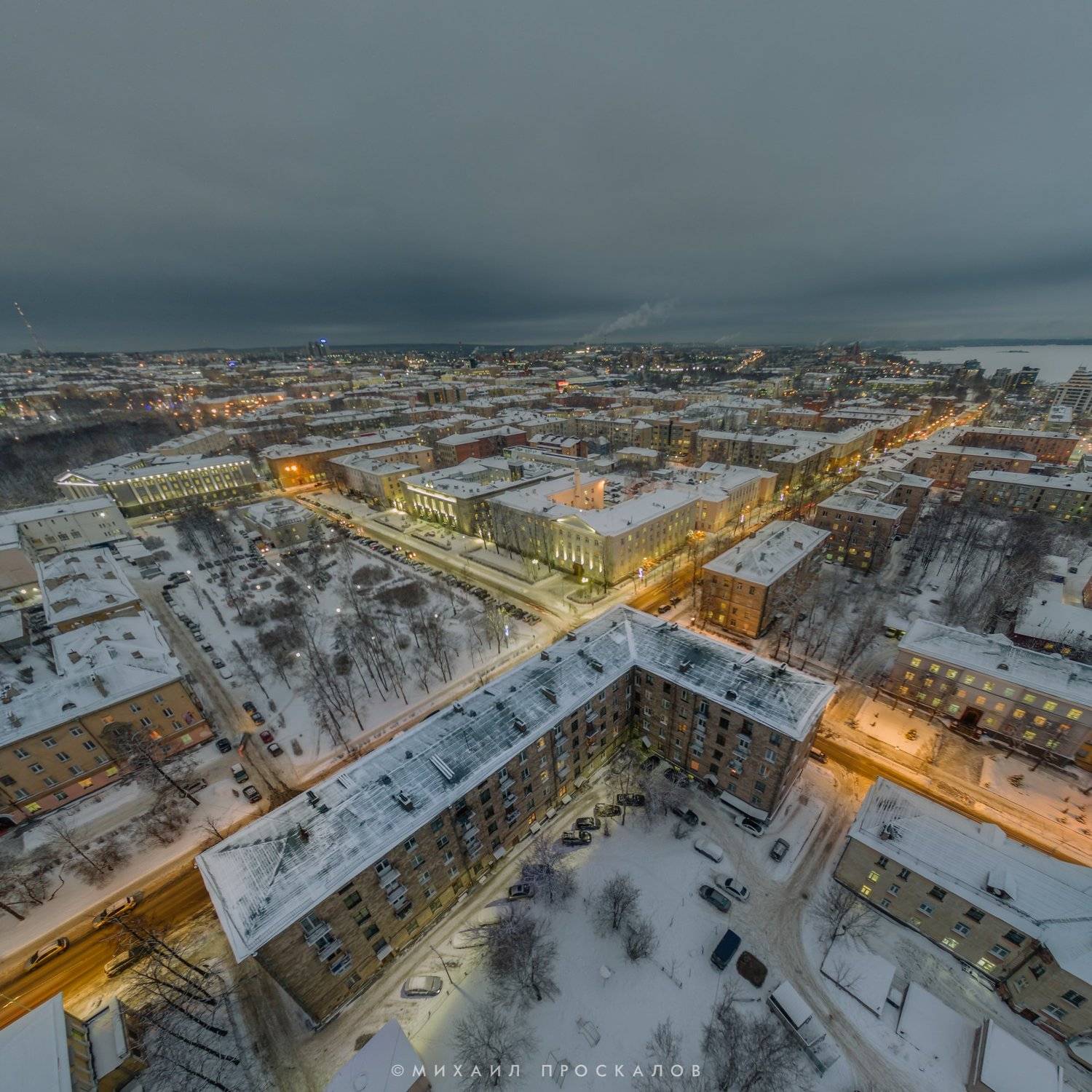Панорама, город, вечер, дрон, Михаил Проскалов