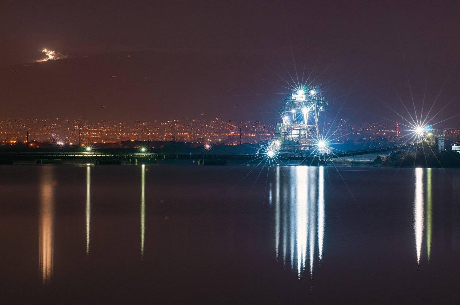 water, lake, mountain, city, snow, lights, Иван Димитров