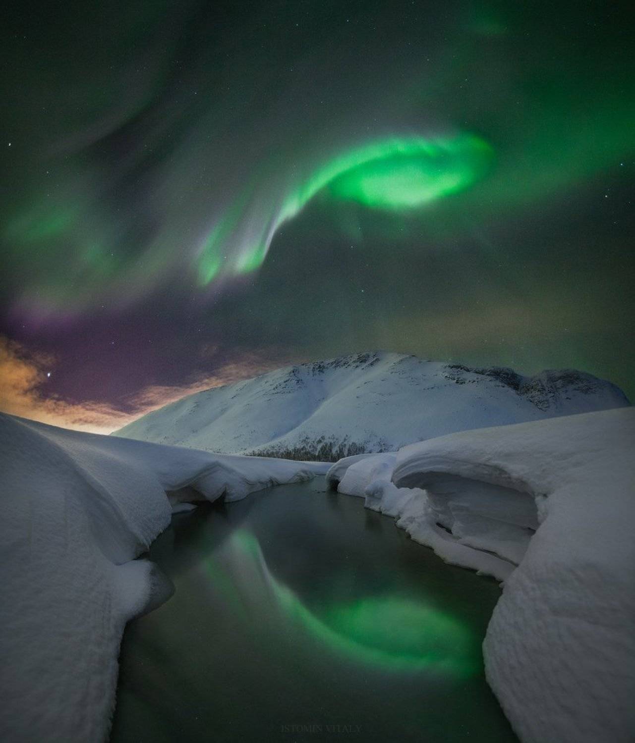 пейзаж,сияние,россия,хибины,пейзаж,панорама,вода,река,снег,весна, Виталий Истомин