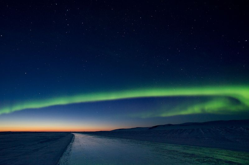 март, Чукотка, Арктика, зимняя дорога, зимник, ночь Весенний вечер в Арктике фото превью