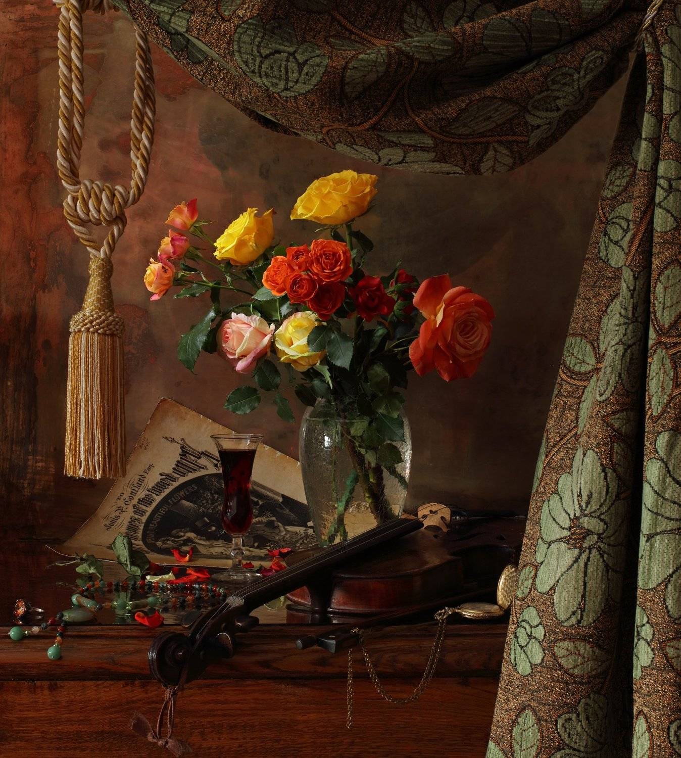 скрипка, музыка, цветы, розы, Андрей Морозов
