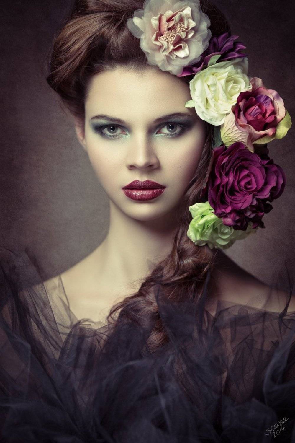 portrait, flowers, woman, Michael Schnabl