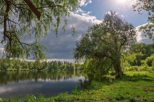 Темнеет даль... Весенняя гроза над озером промчится
