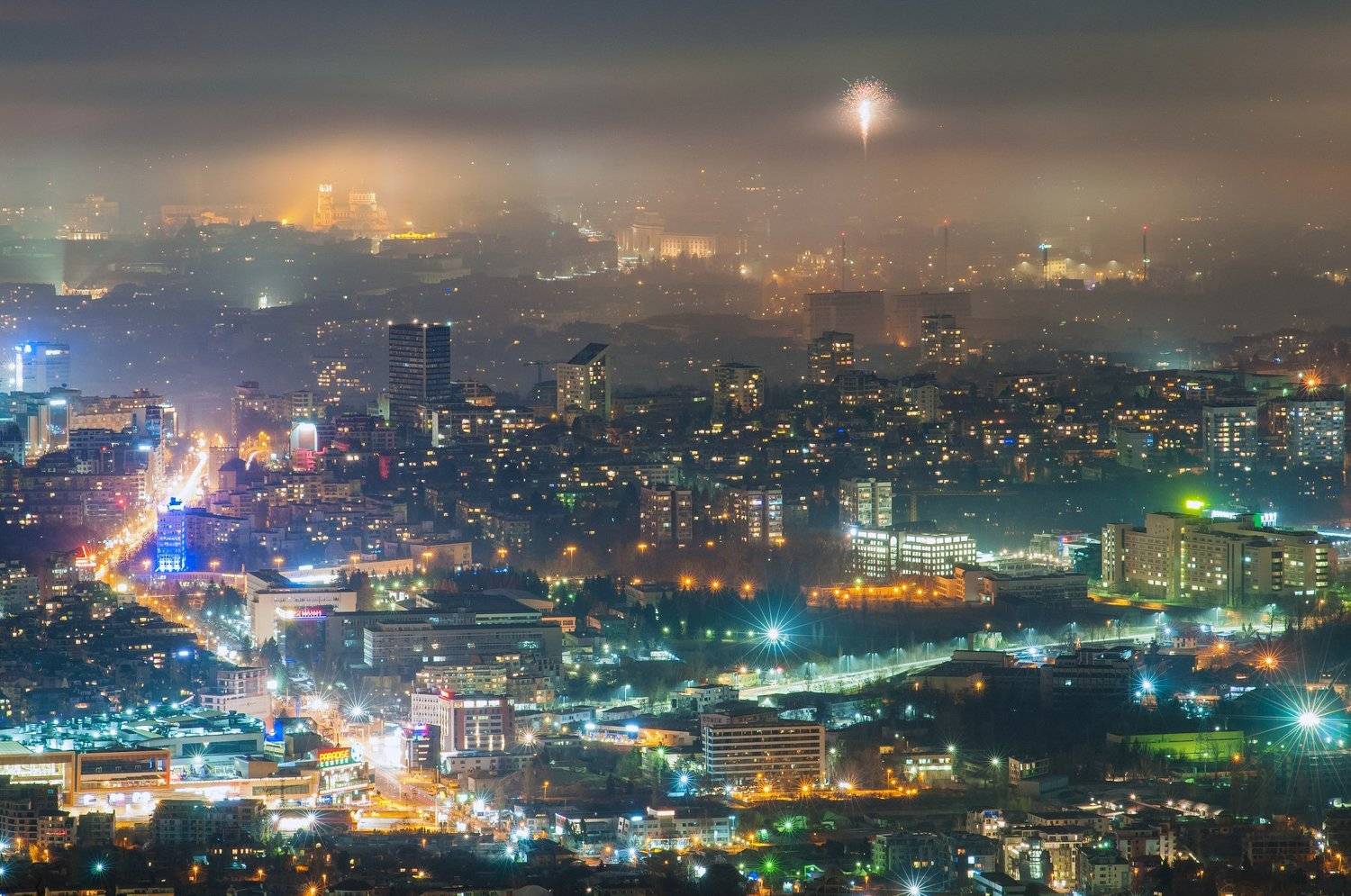 night, city, light, architecture, fog, Иван Димитров