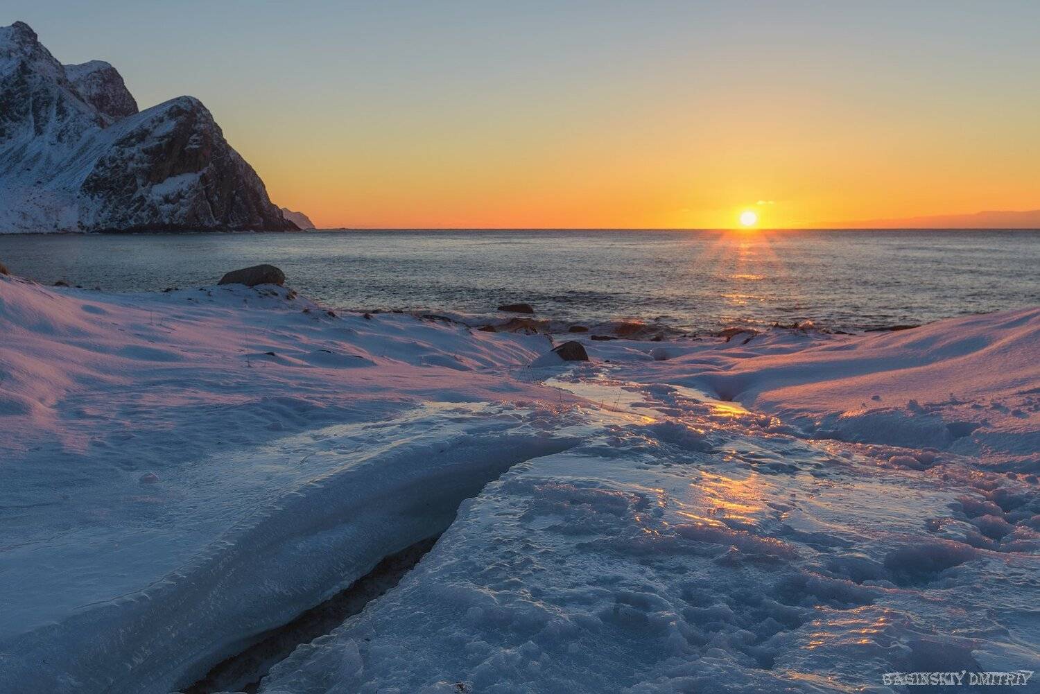 пейзаж, закат, норвегия, снег, море, горы, Dmitriy  Baginskiy