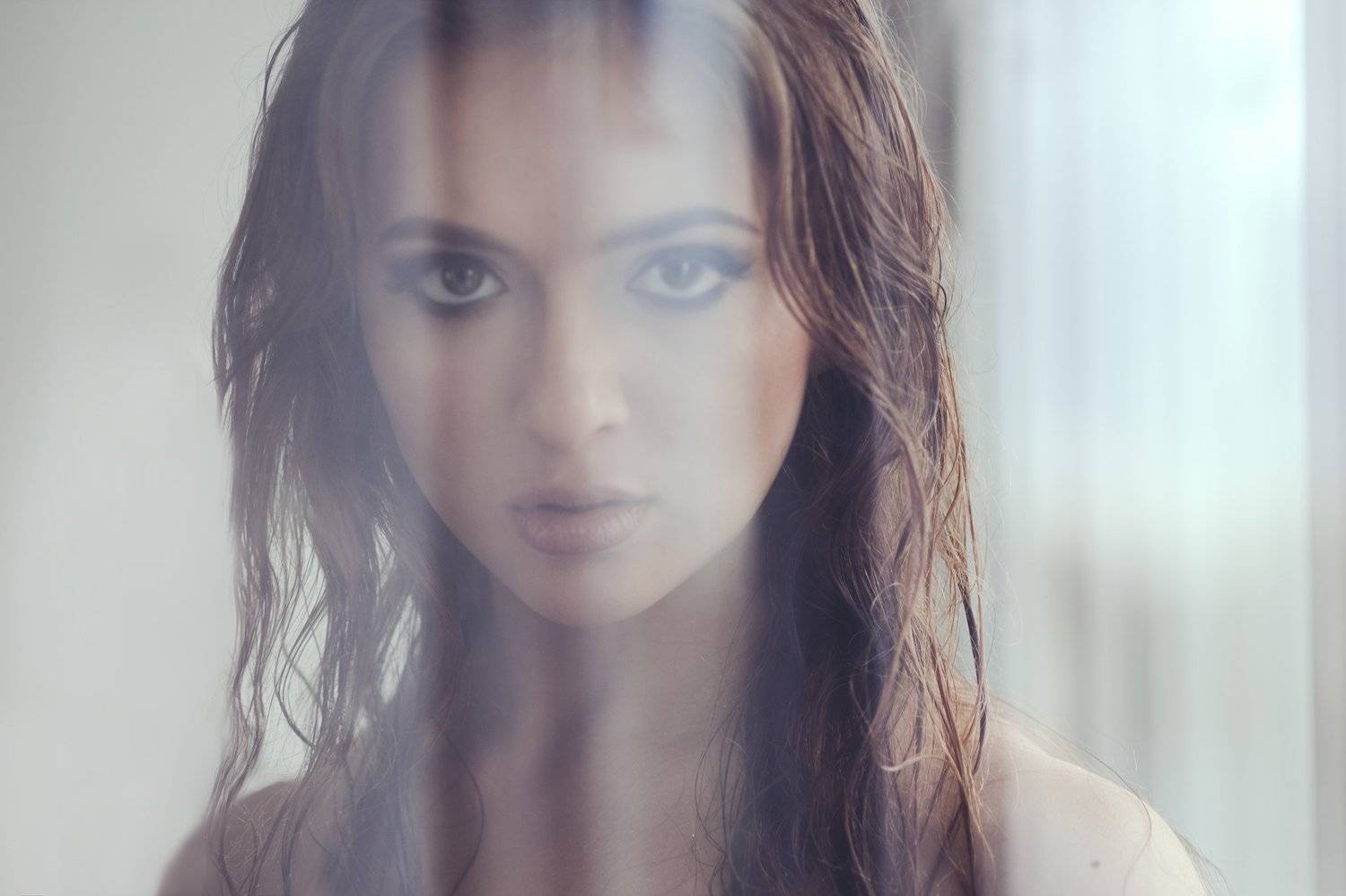 portrait, headshot, window, mode, female, beautiful, eyes, hair, wet, Michał Laskowski