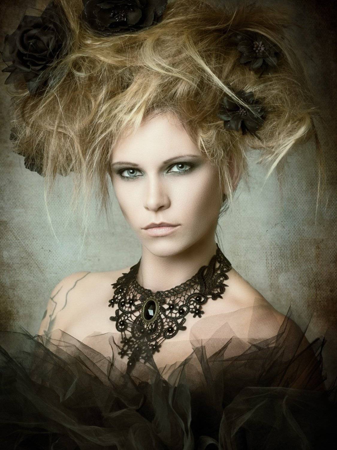 portrait, fine art portrait, black flowers,, Michael Schnabl