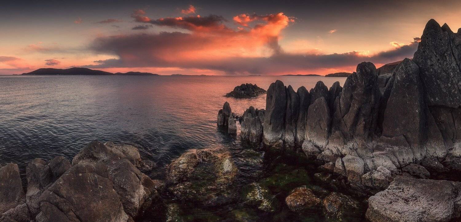 панорама, вечер, весна, море, скалы, Андрей Кровлин