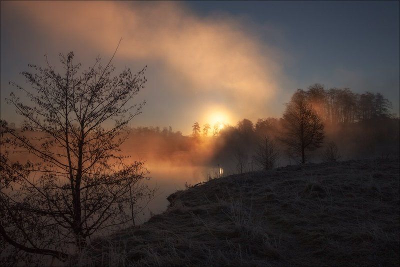 Весна, Вода, Пейзаж, Рассвет, Солнце Весенний рассвет фото превью