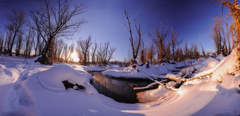 природа, пейзаж, река, зима, февраль,вечер, закат, снег ,зай, небо, деревья У реки фото превью