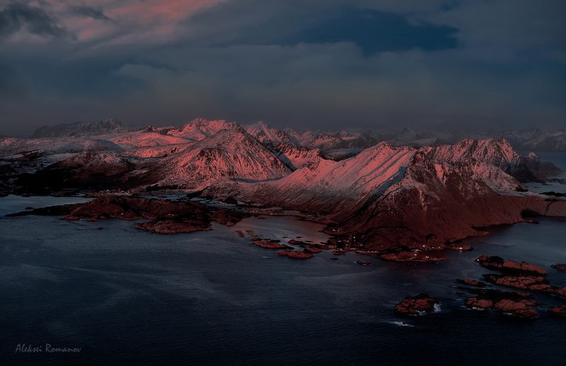 путешествия, норвегия, лофотенские острова, природа, горы, закат, lofoten islands Острова на закате фото превью