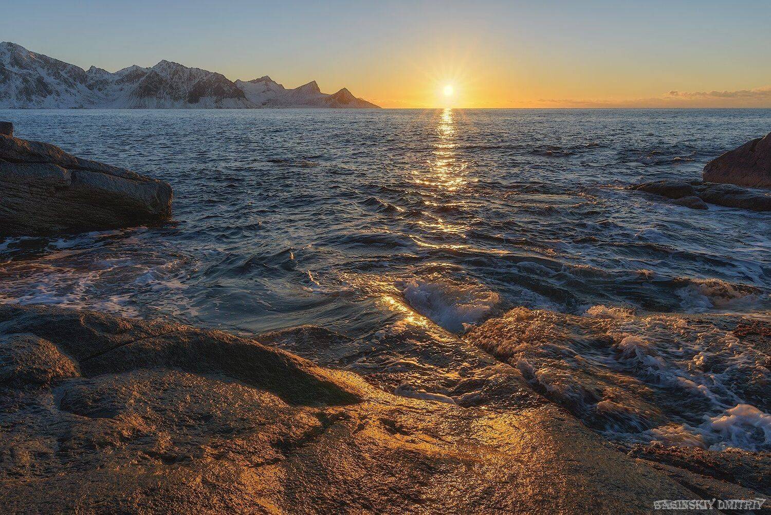 закат, море, солнце, пляж, горы, норвегия, лофотены, Dmitriy  Baginskiy